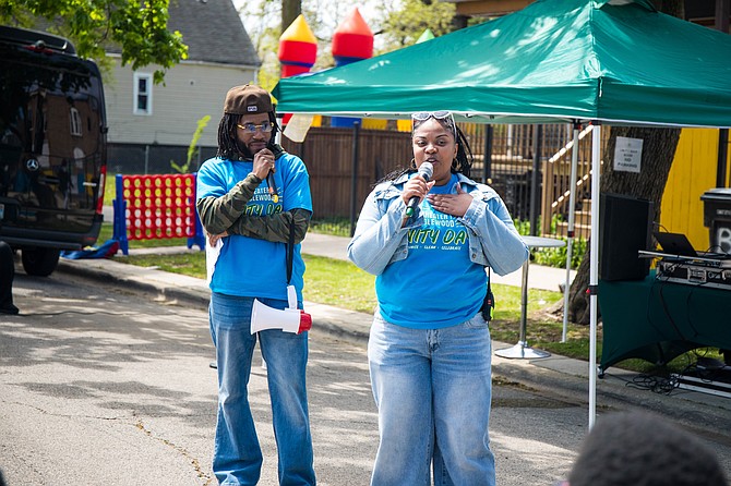 Heavy Crownz, Peace Campus Director at Imagine Englewood If, and Michelle Rashad, Executive Director at Imagine Englewood If. Photo provided by Rise Strategy Group.