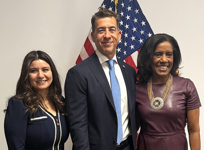 Cook County Commissioners Alma Anaya and Donna Miller with Illinois Secretary of State Alexi Giannoulias. Photo provided by Cook County Commissioner Donna Miller’s Office.