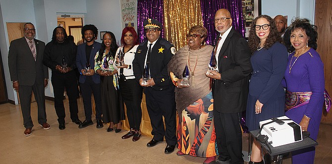Habilitative Systems, Inc. (HSI) celebrated its 48th Anniversary at Clair Christian United Methodist Church in Chicago recently, honoring community leaders and partners who have helped uplift West and South Side neighborhoods. Pictured, left to right, are HSI President and CEO Donald J. Dew; honorees Nathaniel "Jimmy" Gaither, Kanaan Deer, Apriel Campbell, Audrey Dunford, Commander Johnny E. Tate, Jr., Dr. Carolyn L. Vessel, and Rev. Dale Kelley; along with HSI’s Chaundra J. Van Dyk-McGee and Dr. Karen Barbee-Dixon.