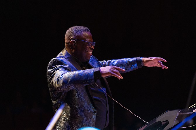 Orbert Davis o n stage at the Logan Center.  Photo courtesy of appreypr.com