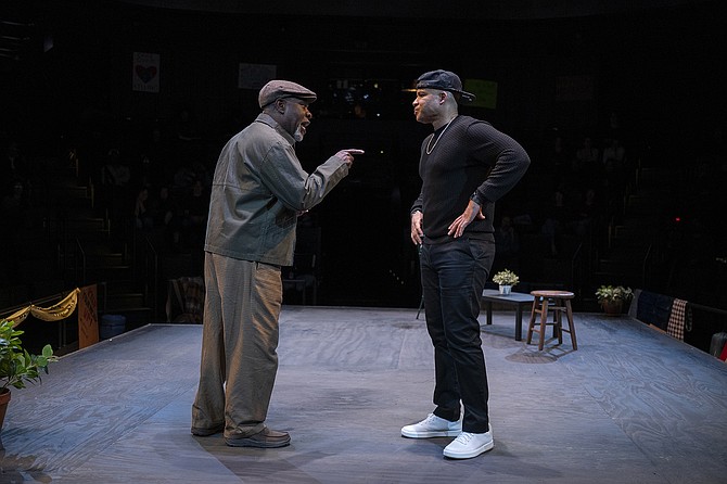 Michael Potts and Glenn Davis in Steppenwolf Theatre’s “Windfall.” Photo by Michael Brosilow.