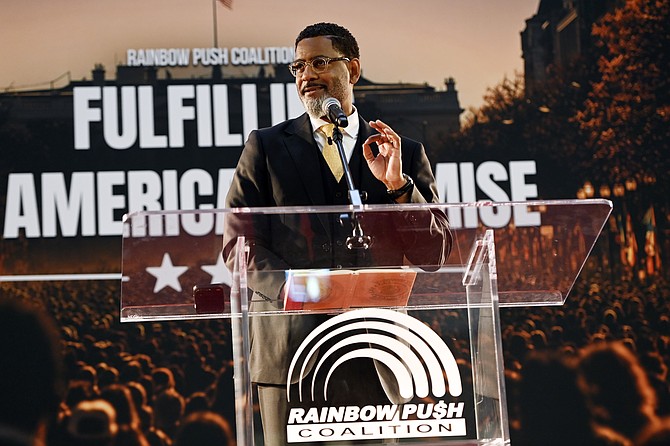 Trinity United Church of Christ Pastor, Rev. Dr. Otis Moss III gives remarks during Rainbow PUSH Coalitions convention.  This year’s convention themed ‘Fulfilling The American Promise’ was the first convention since the death of RPC Founder and Civil Rights Leader the “Rev. Jessie L. Jackson Senior. Photo Credit: Valerie Goodloe/Courtesy of Rainbow PUSH Coalition.