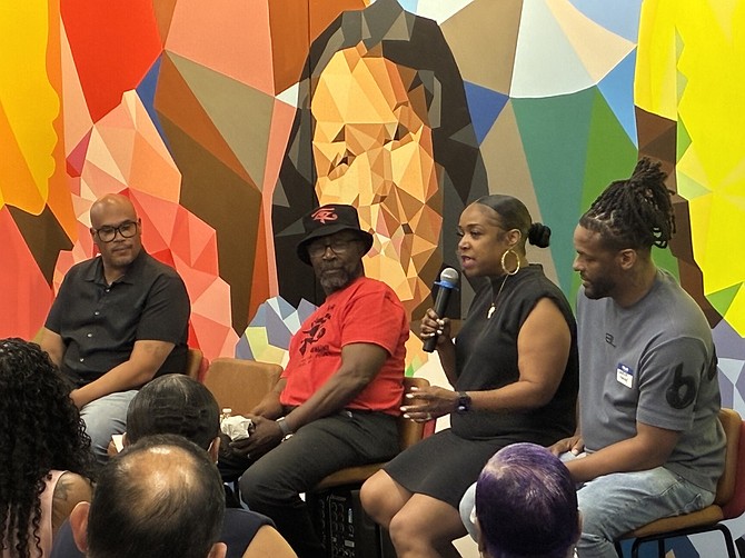 Filmmaker Rubye Lane spoke to the audience during a panel discussion at the CVI Film Festival event held in Chicago recently.  Photo courtesy of Metropolitan Peace Initiatives.