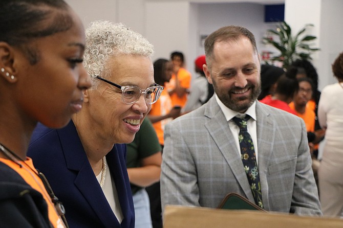 Cook County Board President Toni Preckwinkle greet participants at the Cook County Forest Preserve Summer Jobs Program graduation ceremony where nearly 80 HACC Youth Graduated.  Photo provided by the Forest Preserves of Cook County.