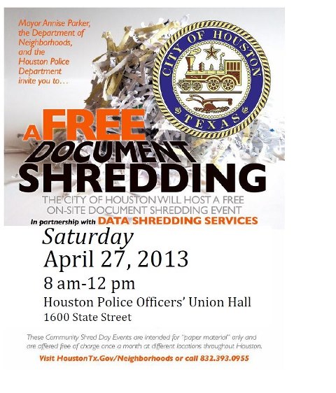 City of Houston Announces Free Document Shredding & ID Theft Prevention
