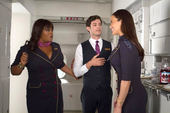 Jill Scott as “Gail,” Adam Brody as “Sam” and Paula Patton as “Montana Moore” in “Baggage Claim.”
