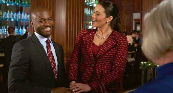 Taye Diggs as “Langston” and Paula Patton as “Montana Moore” in “Baggage Claim.”
