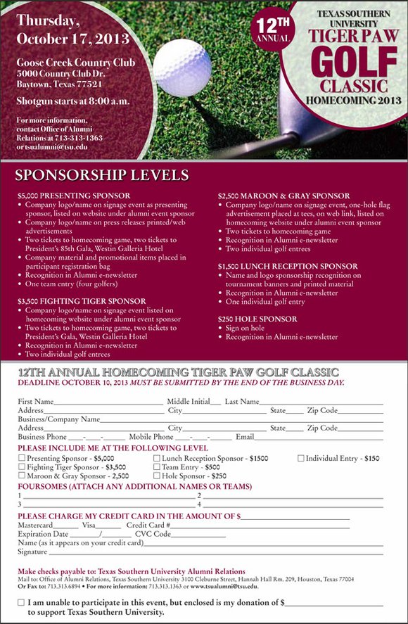 12th Annual TSU TIGER PAW GOLF CLASSIC • Sponsor Opportunities