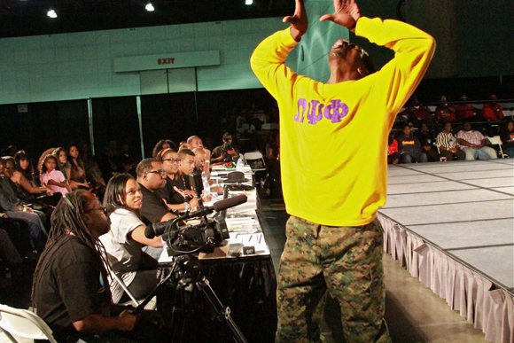One member of the Omega Psi Psi Fraternity Inc. as he captivates the judges.