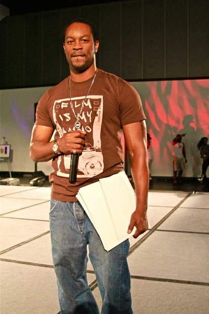 Actor Darrin Henson hosts the Back 2 School: Back to Business step show at the West Coast Expo.