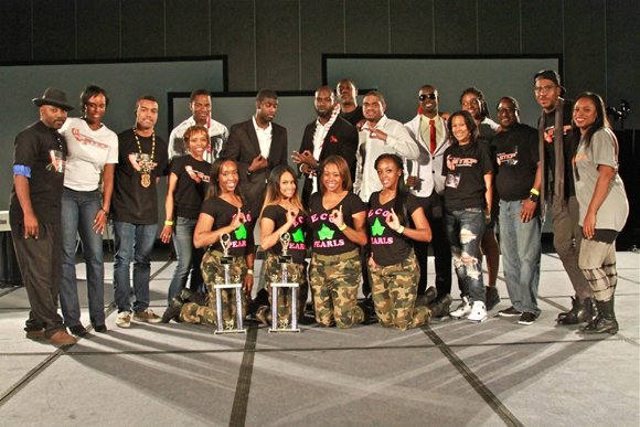Step show competitors celebrate their win.
