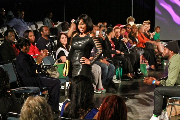 Leather accents gave this little black dress an extra umph during the WCE Lights, Camera, Runway! fashion show fundraiser modeled by "Young and the Restless" actress Angell Conwell.