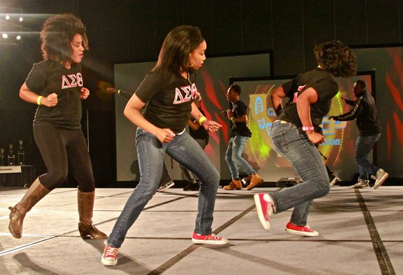 Ladies of the Delta Sigma Theta sorority participate in the stroll-off.