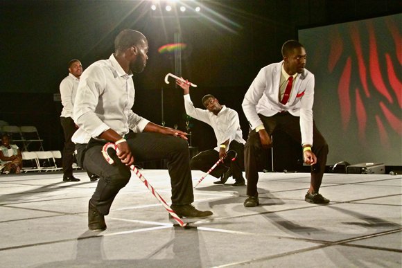 Members of the Kappa Alpha Psi Fraternity during their winning step routine.