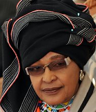 In this file picture taken on November 5, 2009, Winnie Madikizela-Mandela, former wife of Former South African President Nelson Mandela, dressed in Xhosa tribe garb attends a gathering of traditional leaders from all over the country in Pretoria at Freedom Park in honor of Mandela. 