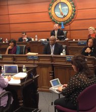 “This council will have a seat at the table and have an opportunity to make their voices heard on issues that are important to students.”  - Ashley Gordon, Honorary Chicago Board of Education member.  Gordon (bottom left),  was present at the meeting to introduce the Student Advisory.  Gordon sat next to James L. Bebley, General Counsel; Barbara Byrd-Bennett, Chief Executive Officer; (top row): Jesse Ruz, Vice President of the Chicago Board of Education ; David L. Vitale, President of the Chicago Board ; and Deborah Quazzo, Board member. 