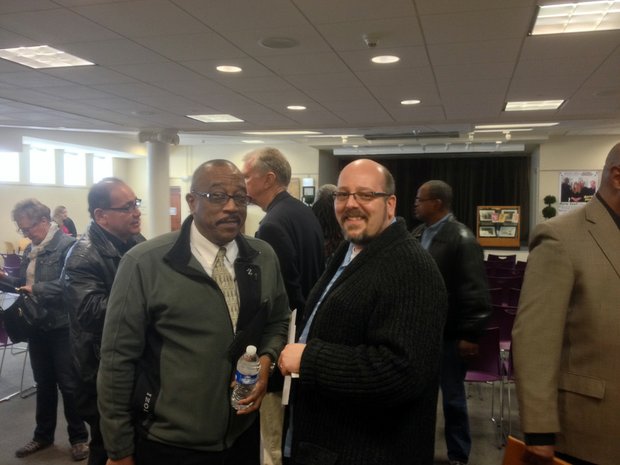 Unity CDC President Mac Willis (right) is seen here with Quinn Adamowski, an at-large director for the Cathedral Area Preservation Association.
