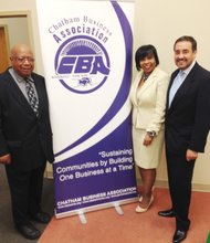 Chatham Business Association (CBA) Chairman and Chicago Citizen Newspaper CEO, William Garth, Sr. (left) and CBA  Executive Director Melinda Kelly.