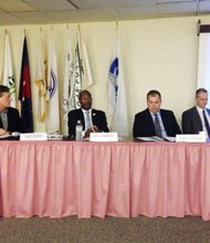 The Chicago Southland Economic Development Corporation (CSEDC) conducted a workshop on how to successfully apply for property tax incentives last week, to the South Suburban Mayors and Managers  Association.  Panelists included (L-R) Ivan Baker, Director of Economic Development, Village of Tinley Park; John Watson, Director of Economic Development, Village of South Holland; Adam Dotson, Community Development Director, Village of Oak Forest; and Bill Sandrick of Sandrick Law Firm who served as moderator.