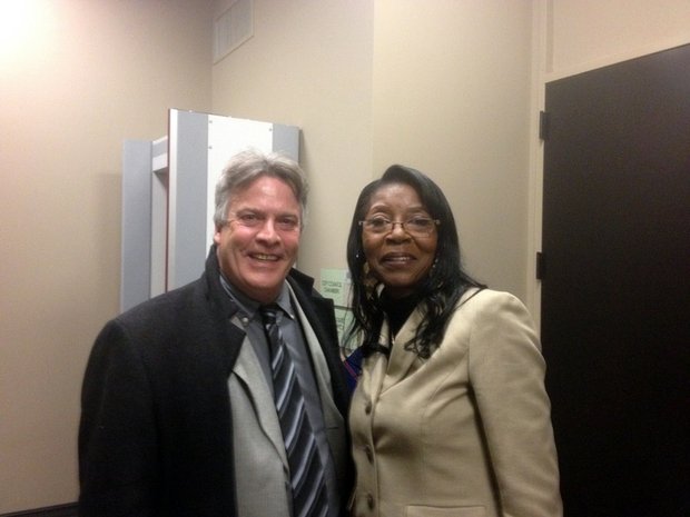 Councilman Larry Hug poses for a picture with Bettye Gavin after her appointment to the council.