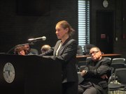Attorney Ruth Greenwood, of Chicago Lawyers' Committee for Civil Rights Under Law, representing Concerned Citizens of Joliet, makes a point during Monday's meeting of the Joliet Electoral Board.