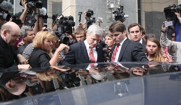 Former Virginia Gov. Bob McDonnell exits federal court after being found guilty of corruption charges.