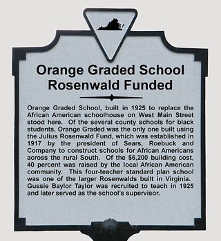 State historical marker for the Rosenwald-funded Orange Graded School