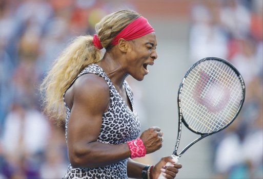 Serena Williams shows the drive and intensity that propelled her to her third straight victory in the U.S. Open. She easily beat Caroline Wozniacki of Denmark in two sets to claim her 18th grand slam title.
