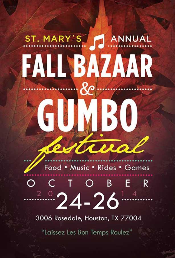St. Mary's Annual Fall Bazaar & Gumbo Festival l October 24 26 l at