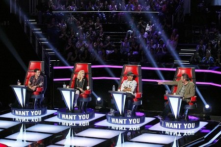 Welcome to "The Voice's" swiveling chairs, Gwen Stefani and Pharrell Williams. Welcome to "The Voice's" swiveling chairs, Gwen Stefani and Pharrell Williams.