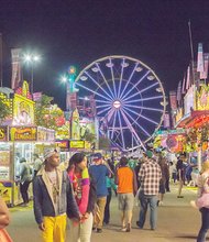 The State Fair of Virginia lights up the sky, as rides and colorful concessions welcome revelers on a cool autumn night. The annual event runs through Sunday, Oct. 5, at Meadow Event Park in Caroline County. Hours: 10 a.m. to 9 p.m. today and Sunday; 10 a.m. to 10 p.m. Friday and Saturday.