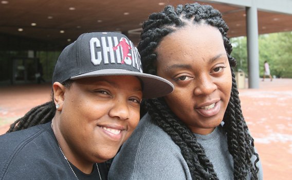 Shamika Fauntleroy, left, and Kristea Thompson are planning a wedding ceremony after obtaining a marriage license Tuesday at the John Marshall Courts Building in Downtown.
