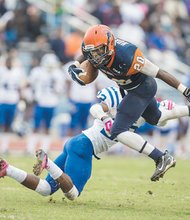 VSU freshman Earl Hughes, from Chesterfield’s L.C. Bird High School, goes in for a touchdown against Elizabeth City State University.