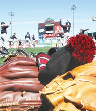 Richmond Flying Squirrels stretch before practice at The Diamond.