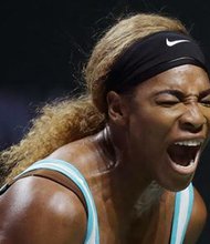 Serena Williams celebrates her WTA Finals win.