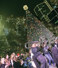 Virginia Commonwealth University’s pep band, The Peppas, rock the crowd during the Grand Illumination.