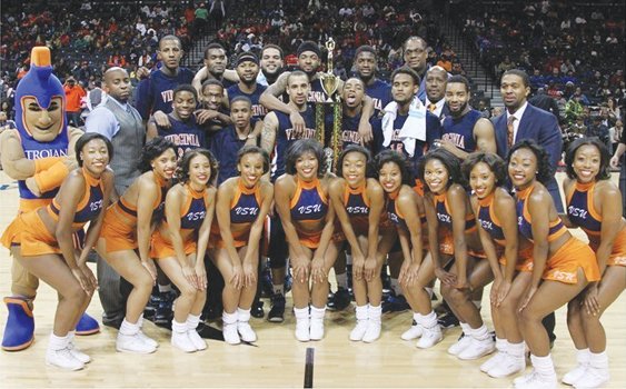 The Virginia State University Trojans take home the trophy from the Barclays Center.