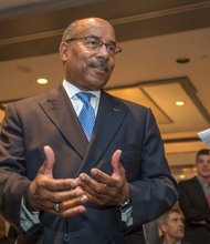 Ed Welburn, Vice President, Global Design at General Motors, speaks with reporters after delivering the keynote address at Ward's Auto Interiors Conference in Dearborn, Michigan. Courtesy of General Motors. 
