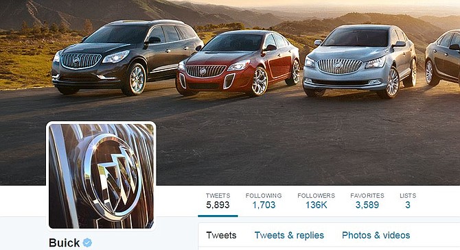 A screenshot of Buick on Twitter. Make sure to follow @Buick for lovely selfie RTs. 