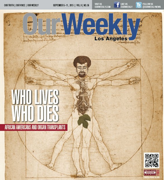 This cover concept taken from Leonardo da Vinci’s “Vitruvian Male.” His drawing was chosen for this cover because da Vinci broke the law when he performed the anatomical dissection used for the original drawing. Current organ policies in the United States tend to be preferential toward Whites, which also should be illegal.