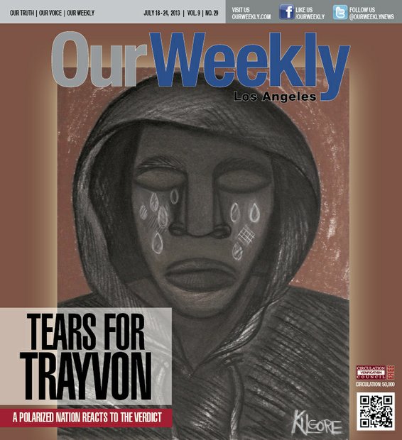 Trayvon Benjamin Martin, the 17-year-old African American boy from Miami Gardens, Florida who was fatally shot by neighborhood watch volunteer George Zimmerman, and the trial which followed, sparked outrage and fueled race tension nationwide. This artwork by Michael Kilgore represented the emotional state of much of the Black community, and those sympathetic to our struggle.