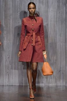 Pantone's color of the year, marsala, made an appearance in several looks from Gucci at the label's Spring Summer 2015 fashion show during Milan Fashion Week.