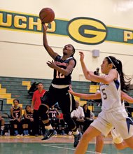 Leuzinger guard Tajaheray Mcmahon (12) led her team over Los Angeles CES./ OW photo courtesy of Jason Lewis