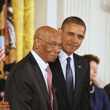 President Obama awards the Presidential Medal of Freedom to baseball Hall of Fame player Ernie Banks at a White House ceremony in November of 2013.