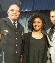 ￼￼￼Richmond’s new Police Chief Alfred Durham proudly stands with his family following his formal public swearing-in Feb. 27 at Coburn Hall on the campus of Virginia Union University. From left, they are his grandson, Aidan, 6; daughter, Alexis; and son, Alfred Jr.