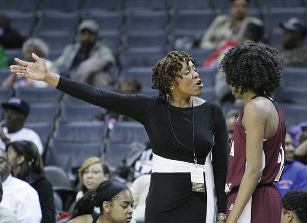Coach Barvenia Wooten-Cherry during the VUU Lady Panthers’ game at the CIAA tournament in Chlarotte, N.C.