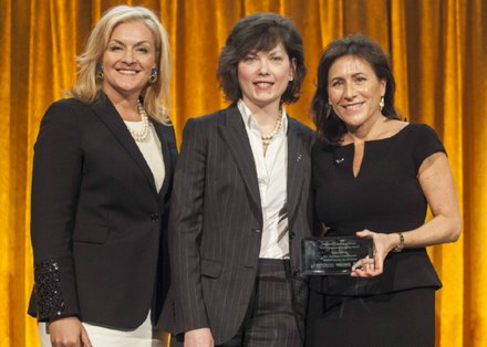 Karyn Twaronite, Partner and EY Global Diversity & Inclusiveness Officer, Ernst & Young, and Marianne Collins, Chief Revenue Officer of SourceMedia, with honoree Hayley Boesky, Vice Chairman of Global Markets, Bank of America Merrill Lynch.