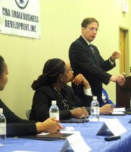 L-R Gloria Gayle, vice president of small business services, US Bank; Gwen Shaw, secretary, Chatham Business Association and Marino Orlandi, president, Chatham Business Association. 