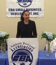 L-R Marino Orlandi, president, Chatham Business Association; Gloria Gayle, vice president of small business services, US Bank and Melinda Kelly, executive director, Chatham Business Association.