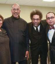 Photo by Clement Britt
Richmond Free Press President-Publisher Jean P. Boone joins, from left, Virginia Union University distinguished professor Dr. Boykin Sanders, author and activist Dr. Cornel West and Raymond H. Boone Jr., Free Press vice president of new business development, at a reception and banquet honoring Dr. Sanders. The event, held April 25 on the VUU campus, honored Dr. Sanders on his 70th birthday for more than three decades of serving as a mentor, teacher and community leader. Dr. West is a professor emeritus at Princeton University.